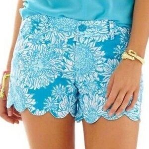 Lilly Pulitzer 5" Buttercup Short Scallop Hem In Ariel Blue Lion Size 000